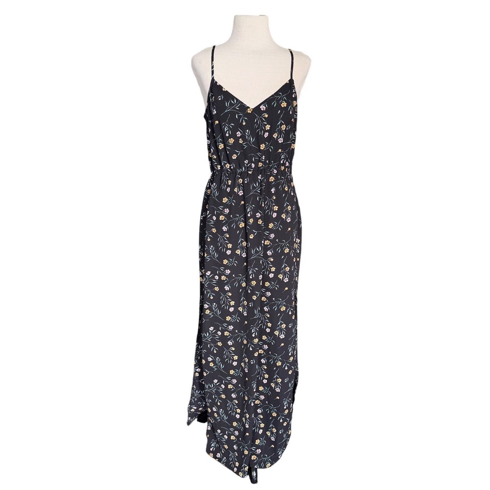 H&M Divided Conscious Floral Maxi Dress Black Yellow Pink V-Neck Small NWT